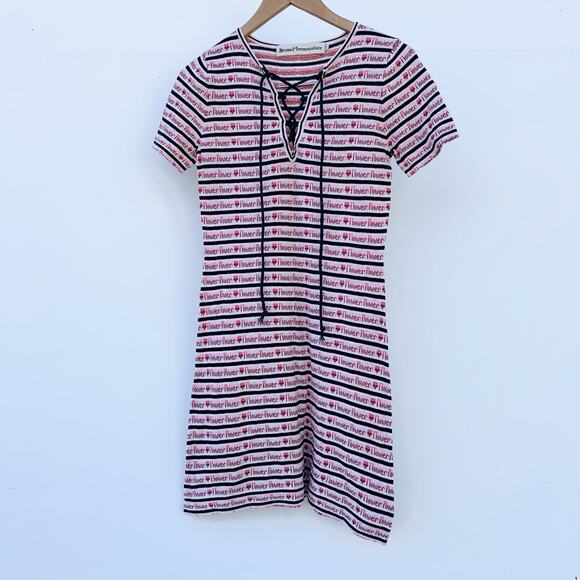 Stoned Immaculate Flower Power Knit Cotton Mini Dress Y2K Small Lace Up Pink - Picture 4 of 9